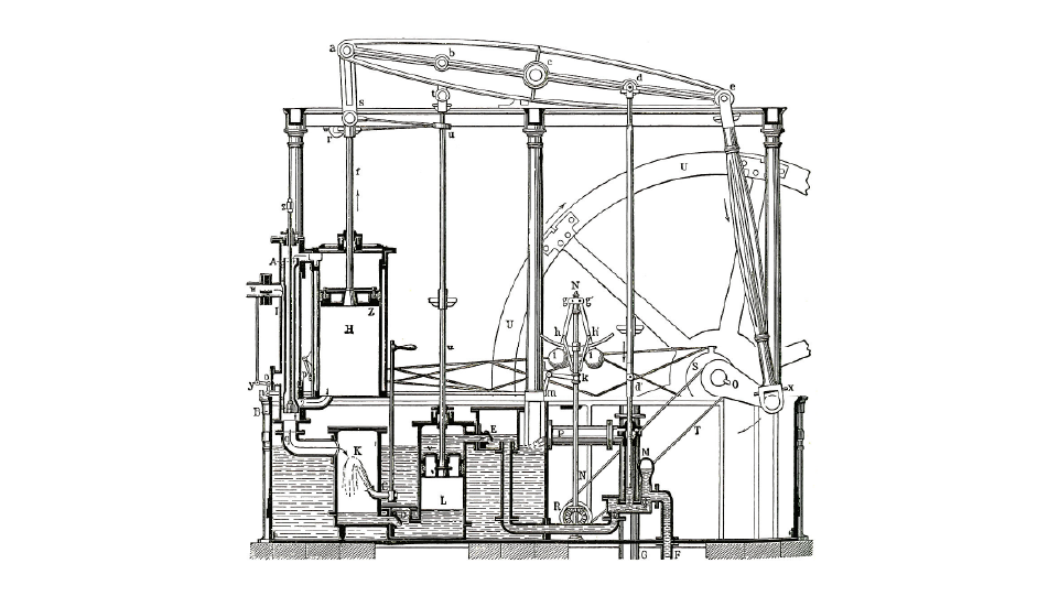 Zeichnung einer Dampfmaschine